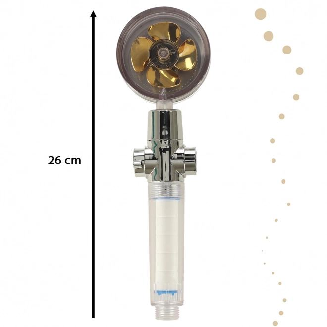 Zlatá sprchová hlavice s turbínovým ventilátorem