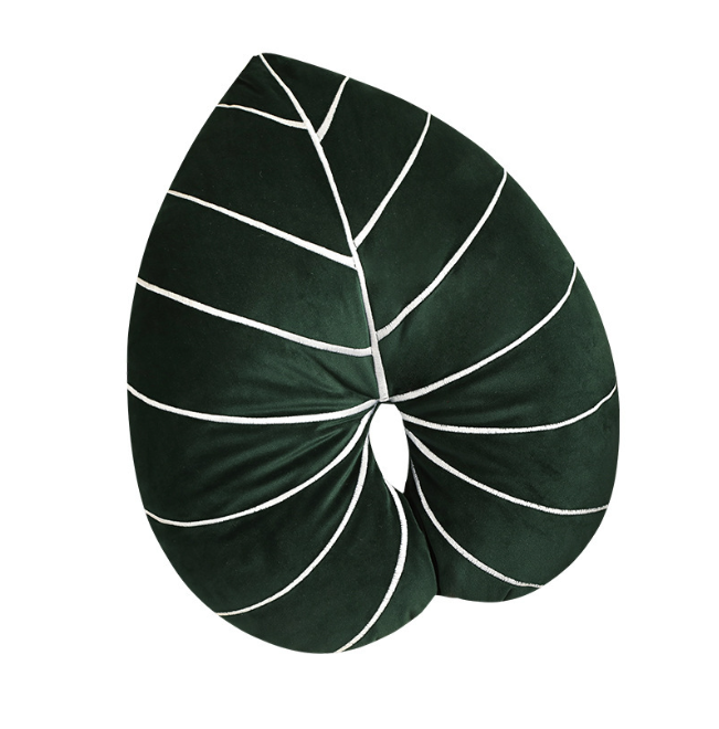 Dekorační plyšový polštář ve tvaru listu - typ 4