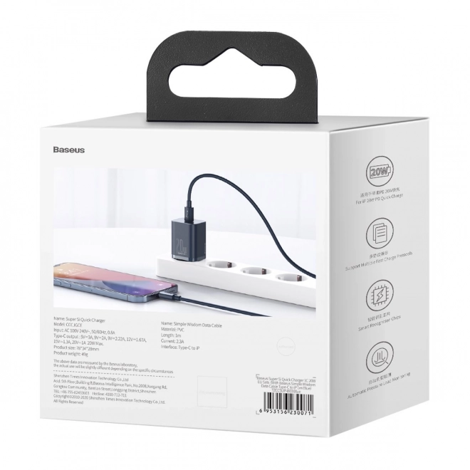 Baseus Super Si Quick Charger 1C 20W s kabelem USB-C pro Lightning 1m (modrý)