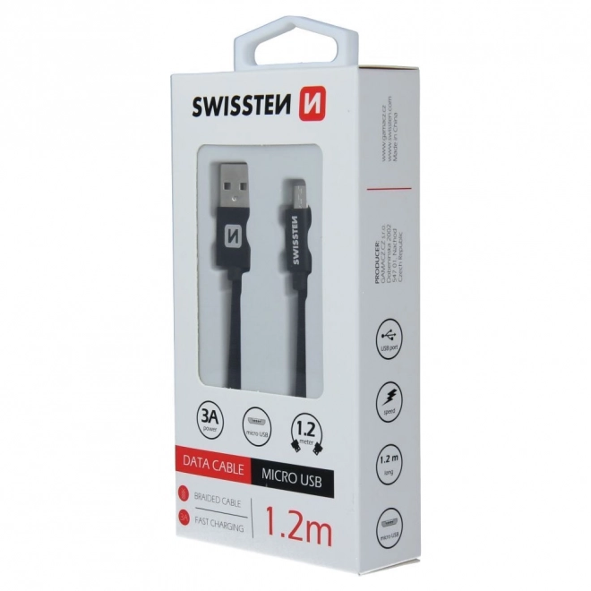 Kabel / Opletený kabel USB / Micro USB 1,2 m Swissten - černý