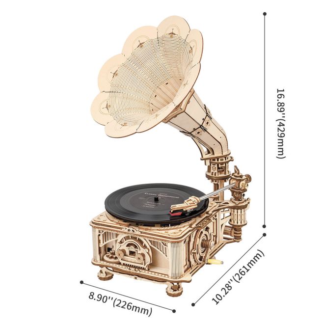 Gramofon na kličku - 3D dřevěné puzzle