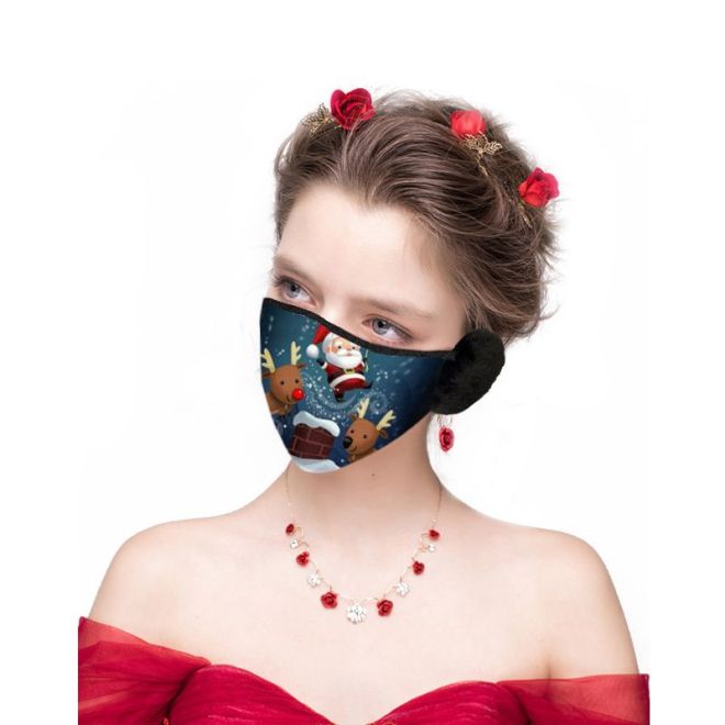 Vánoční maska / maska na obličej s chrániči sluchu - sobi