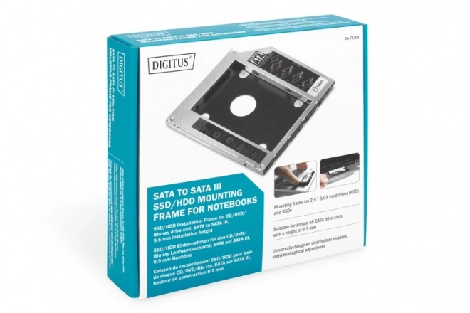 Montážní rámeček SSD/HDD pro mechaniku CD/DVD/Blu-ray, SATA na SATA III, 9,5 mm