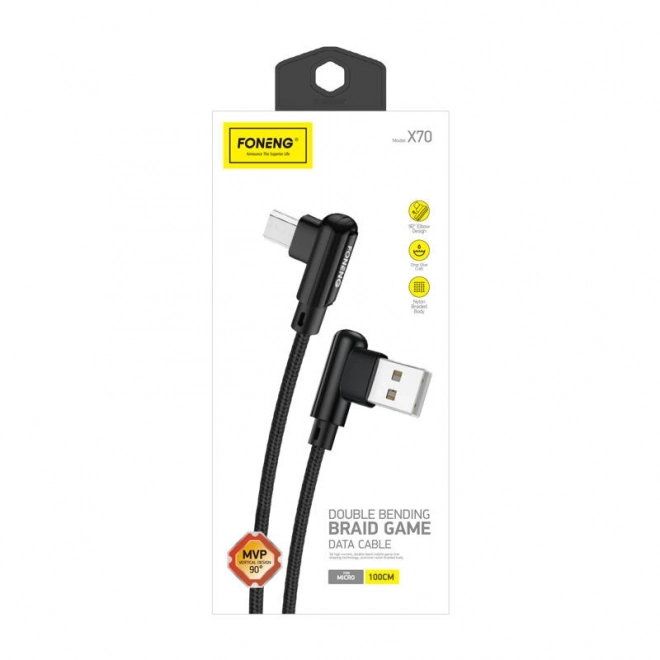 Foneng X70 úhlový kabel USB na Micro USB, 3A, 1 m (černý)