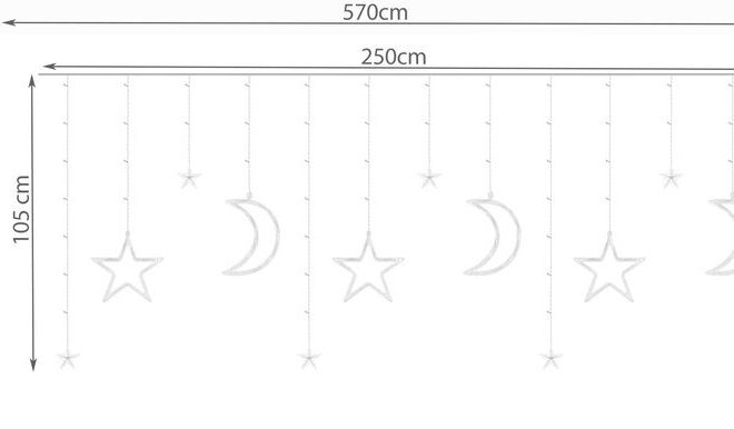 LED studený bílý závěs s hvězdičkami a měsíčky - 5 m, 138 LED