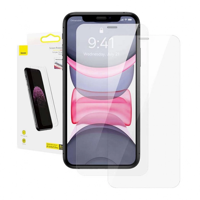 Baseus 0,3mm celoskleněná fólie z tvrzeného skla (balení 2ks) pro iPhone X/XS/11 Pro 5,8 palců