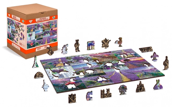 Wooden City Dřevěné puzzle Levandulová Francie 2v1, 75 dílků EKO