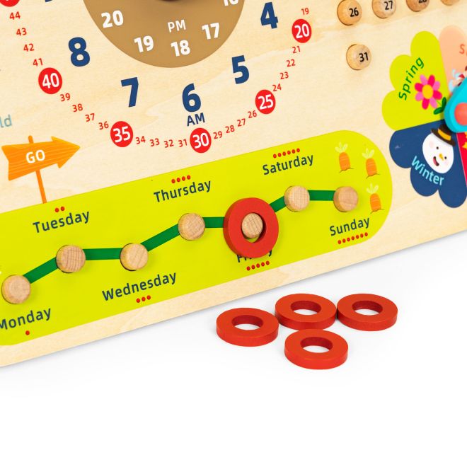 Dřevěná manipulační deska pro děti, kalendářní hodiny ECOTOYS