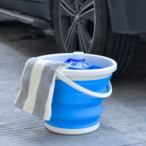 Silikonový skládací kbelík 10 l - modrý a bílý