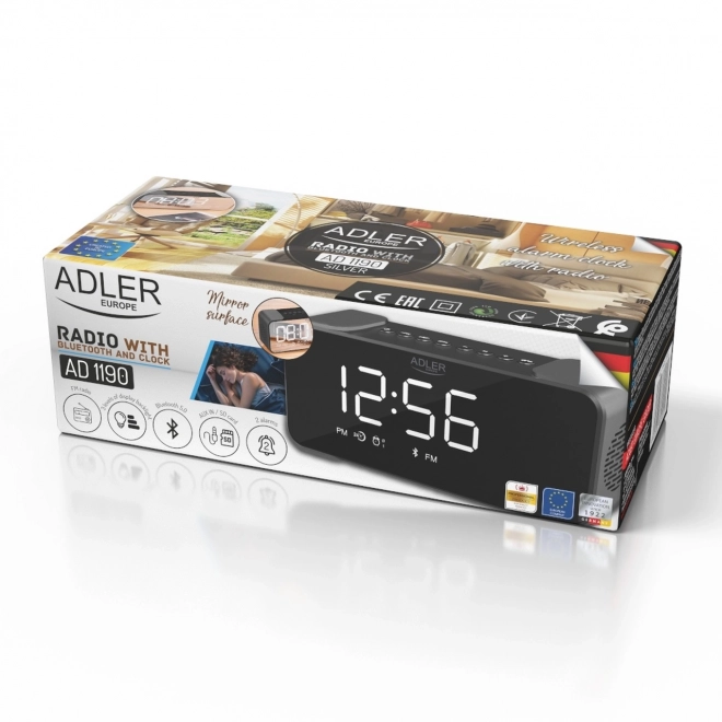 Adler AD 1190 Silver bezdrátový přenosný radiobudík Bluetooth USB AUX SD karta 2600mAh