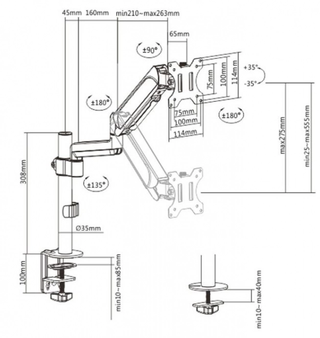 Rameno/rukojeť monitoru, nastavitelné od 17" do 32", nosnost až 9 kg