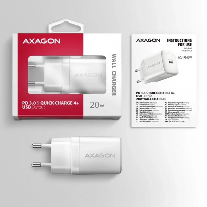 ACU-PD20W PD 20W síťová nabíječka, 1x port USB-C, PD3.0/QC3.0/AFC/FCP/Apple White