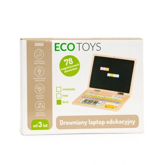 ECOTOYS Dřevěný notebook s magnetickým monitorem - bílý