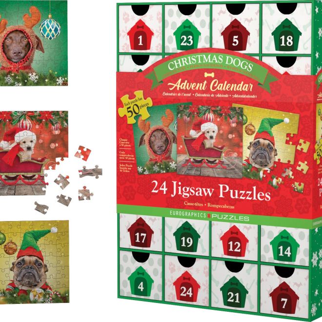 Adventní kalendář s puzzle Eurographics: Vánoční pejsci - 24 x 50 dílků