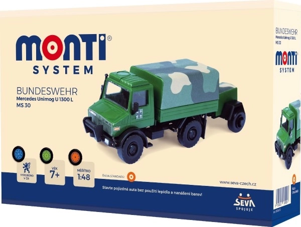 Stavebnice Monti System MS 30 Bundeswehr Mercedes Unimog 1:48 v krabici 22x15x6cm