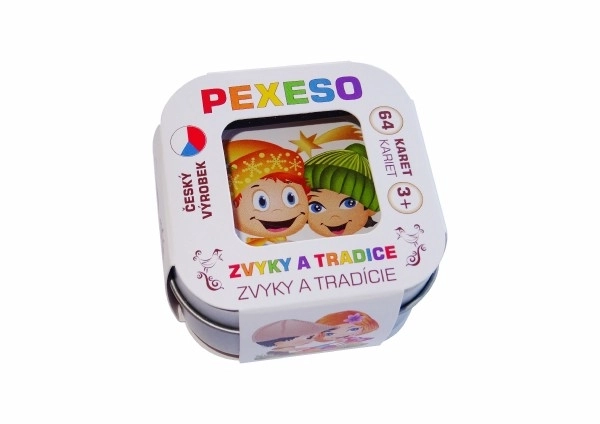 Pexeso zvyky a tradice voděodolné 64 karet v plechové krabičce 6x6x4cm Hmaťák