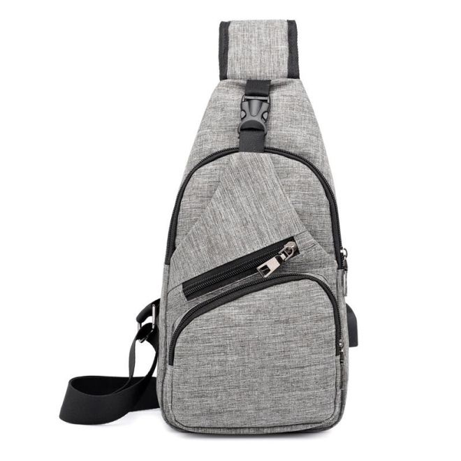 Sportovní batoh přes rameno, ledvinka s USB - šedý