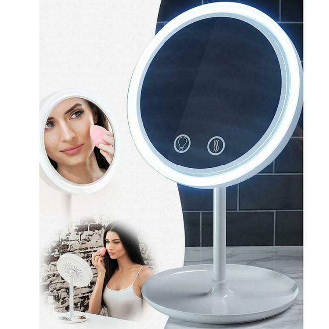 Kosmetické make-up zrcadlo s led ventilátorem