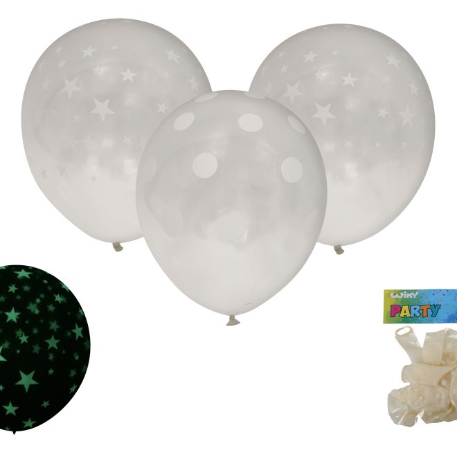 Svítící balónky ve tmě s hvězdičkami 30 cm - 6 kusů