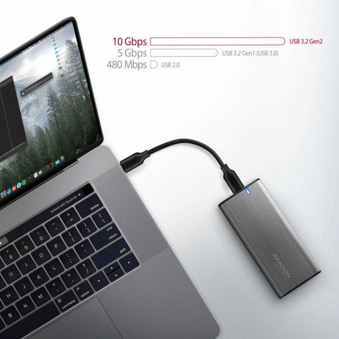 EEM2-SG2 Bezšroubový hliníkový externí kryt USB-C 3.2 Gen 2 M.2 NVMe & SATA SSD + redukce USB-A - USB-C