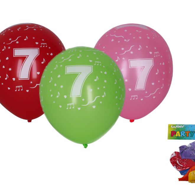 Balónek nafukovací 30cm - sada 5ks, s číslem 7