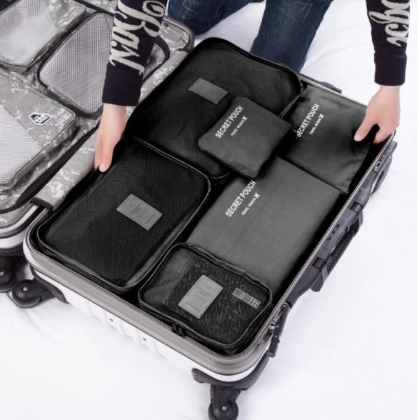 Sada cestovních organizérů do kufru a šatníku (6ks) - černá