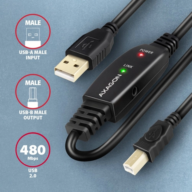 ADR-210B USB 2.0 A-M -> B-M aktivní propojovací kabel/zesilovač 10 m