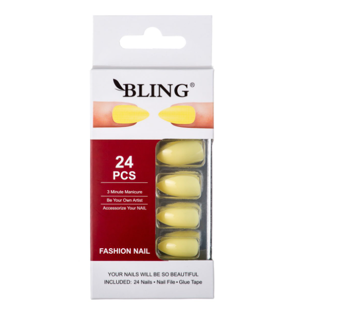 Umělé nehty, BLING Fashion Nail Tips (24 ks) - žluté