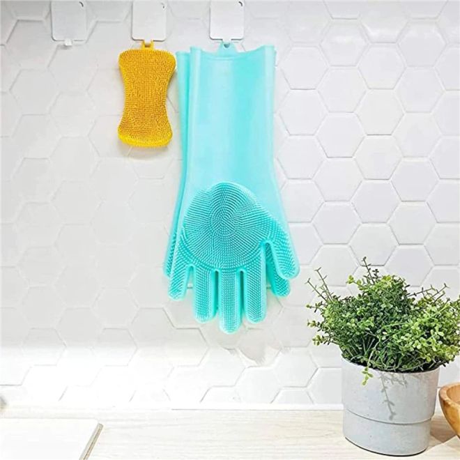 Silikonové rukavice na mytí nádobí – Růžová