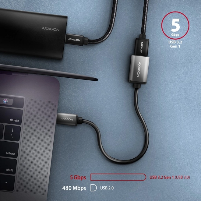 RUCM-AFAC Adaptační kabel USB 3.2 Gen 1 samec Type-C -> samice Type-A, 0,2 m, 3A, ALU