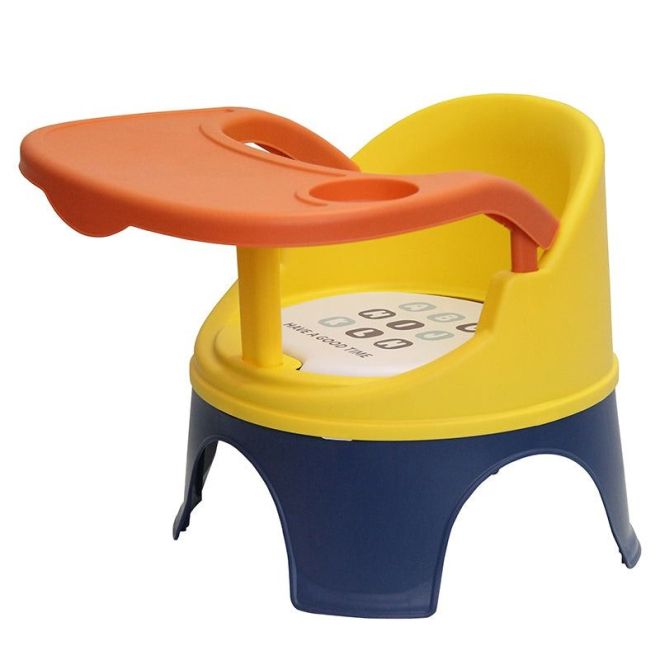 Přenosná dětská židlička na krmení a hraní - žlutá a tmavě modrá