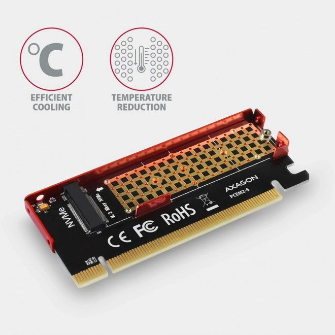 PCEM2-S interní adaptér PCIe x16, 1x M.2 NVMe M-key slot hliníkový kryt