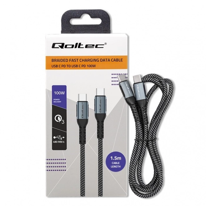 Kabel USB 2.0 typu C | USB 2.0 typ C 100W | QC 3.0| PD | 1,5 m | Černá