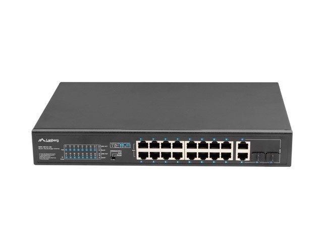 Přepínač Switch 16X100MB POE+/2XCombo neřízený 19palcový rack Gigabit Ethernet 150W