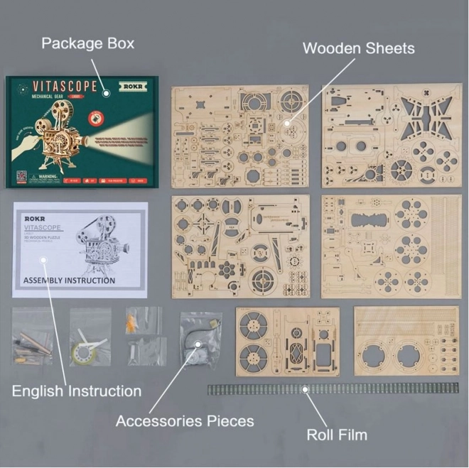 RoboTime 3D dřevěné mechanické puzzle Filmový projektor