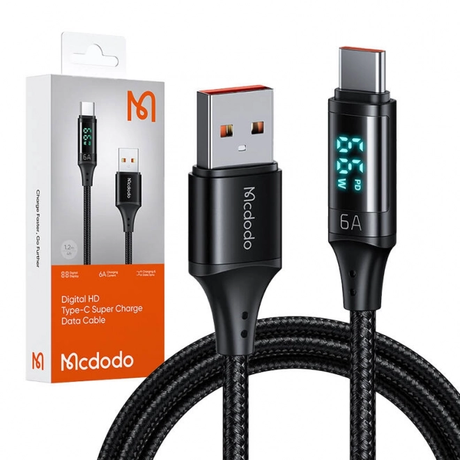 Kabel USB na USB-C Mcdodo CA-1080 s displejem , 66W, 6A, 1,2 m (černý)