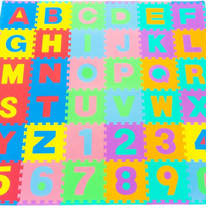 Pěnové puzzle písmena a číslice - 36 kusů