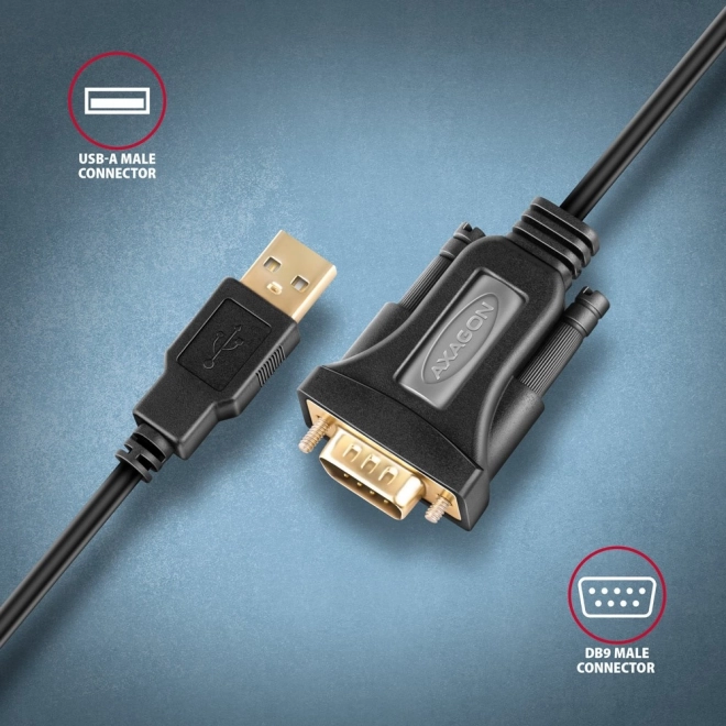 ADS-1PQN Adaptér USB 2.0 > sériový port RS-232, 1,5m kabel, čip FTDI