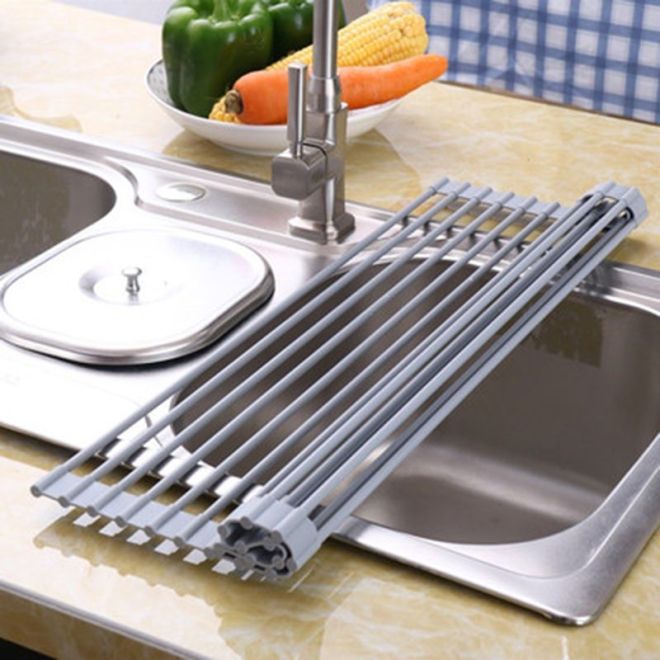 Rolovací odkapávač na nádobí a zeleninu/ Sušička nádobí/ Rolovací podložka - šedá