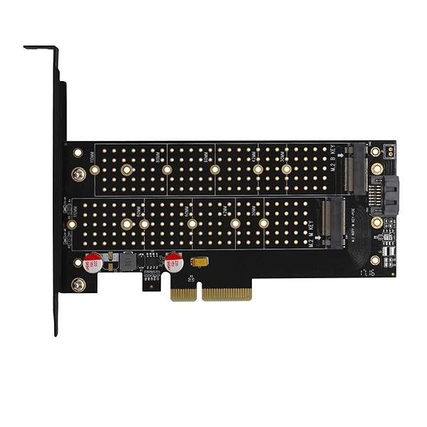 Adaptér PCEM2-DC interní PCIe x4, 1x M.2 NVMe M-key + 1x SATA B-key slot, chladič, SP & LP + chladič