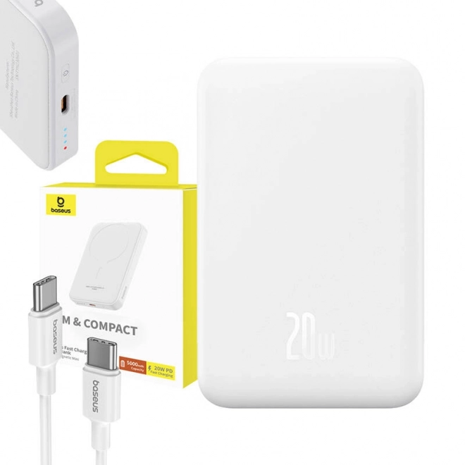 Magnetická mini powerbanka Baseus 5000mAh, USB-C 20W (bílá)