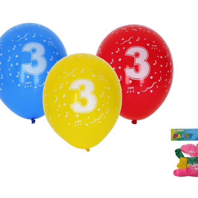 Sada barevných nafukovacích balónků s číslem 3