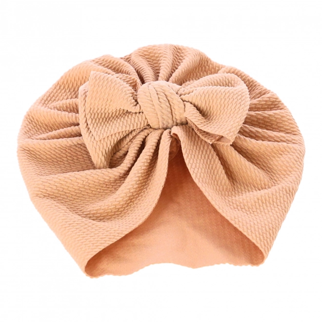 Dětský turban s mašlí, dívčí klobouk - světle hnědý