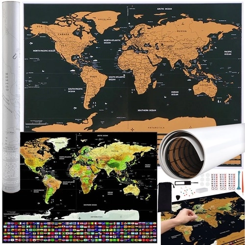 Mapa světa - stírací karta s vlajkami + příslušenství 23442