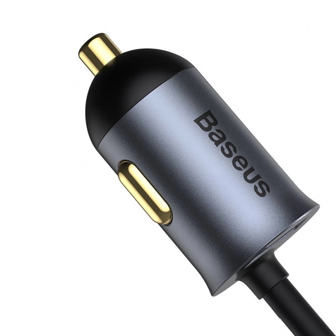 Nabíječka do auta Baseus Share Together s prodlužovacím kabelem, 3x USB, USB-C, 120W (šedá)