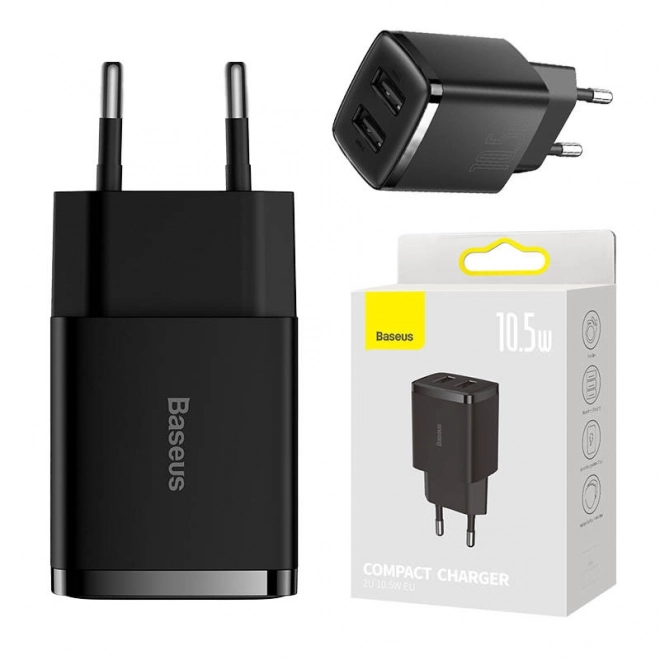 Kompaktní rychlonabíječka Baseus, 2x USB, 10,5 W (černá)