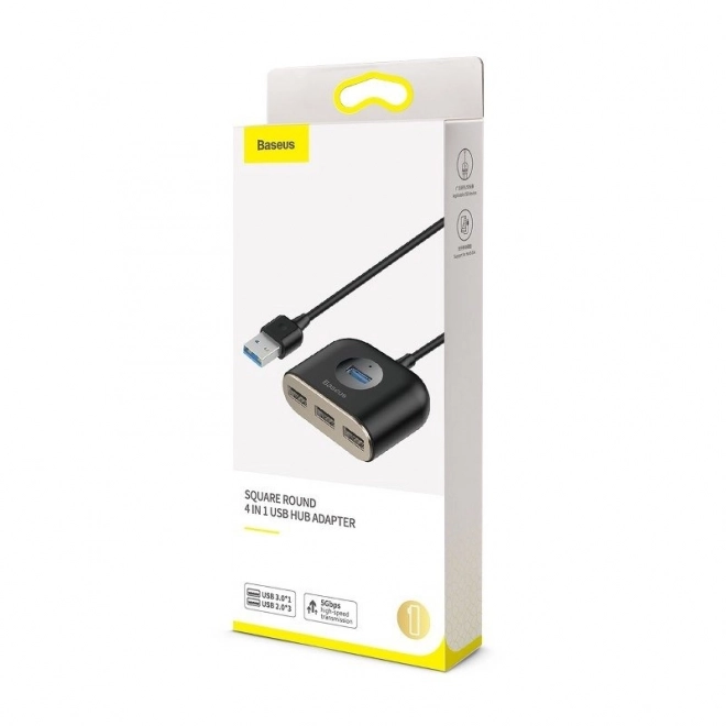 Baseus Square Round USB Adapter, HUB USB 3.0 na 1x USB 3.0 3x USB 2.0.1m - černý