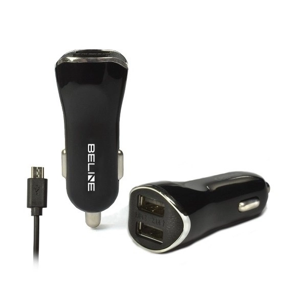 Nabíječka do auta 2xUSB + microUSB 2,1A černá