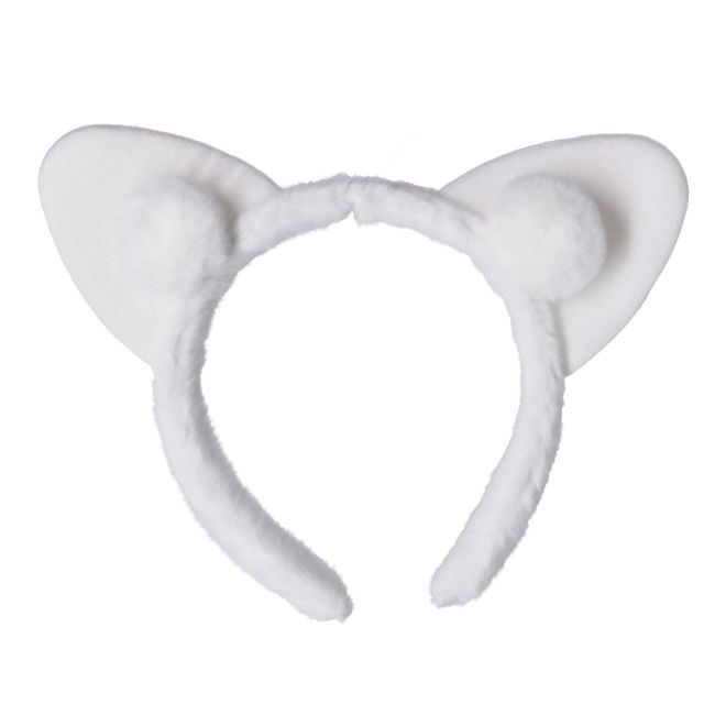 Plyšová čelenka s kočičíma ušima - bílá