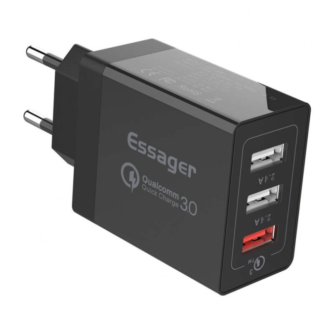 Nabíječka do sítě Essager 3xUSB 30W černá